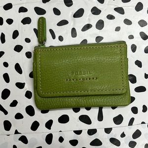 Fossil Mini Green Leather Wallet Keychain